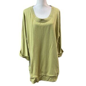 Soft Surroundings Sweatshirt Womens 1X Green Boxy Raw Edge Tunic‎ Comfort Casual